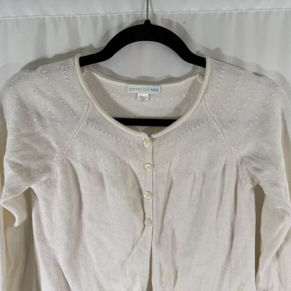 Garnet Hill Kids Cardigan Girls XL White Knit 1/4 Button Cotton Cashmere Long Sl - Picture 2 of 12
